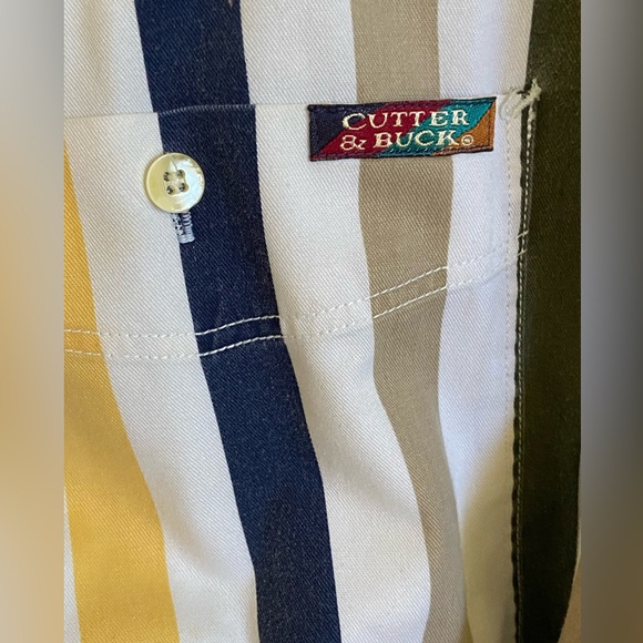 CUTTER & BUCK Mens Shirt Heavy Soft Twill  yellow navy khaki VGood Condition M/L - Picture 3 of 7